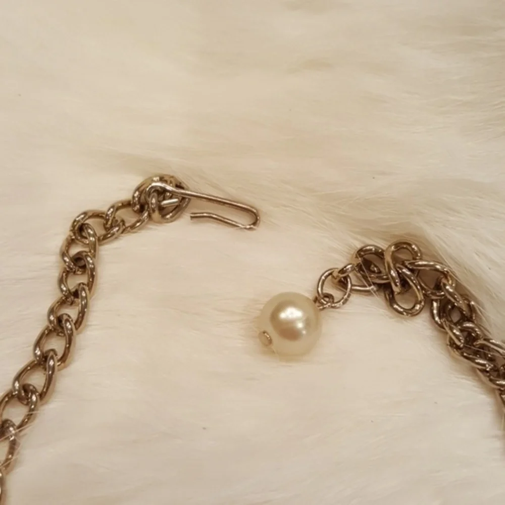 VTG EGYPTIAN REVIVAL BOHO MULTI LAYER‎ GOLD PEARL CHOKER NECKLACE